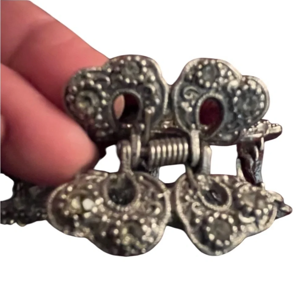 SILVER hair clip  with black stones and rhinestones